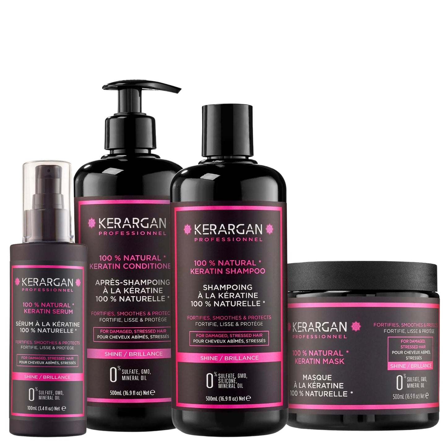 Kit 4 pièces Shampoing, Après-shampoing, Masque & Sérum à la Kératine