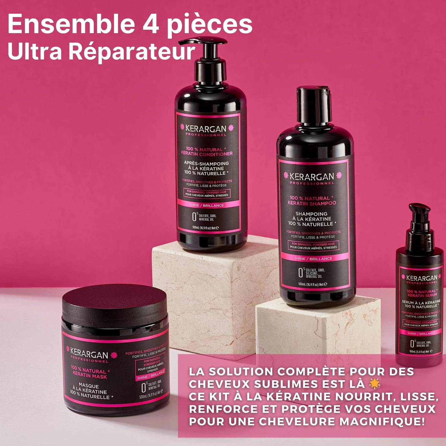 Kit 4 pièces Shampoing, Après-shampoing, Masque & Sérum à la Kératine - MARC GRAYS