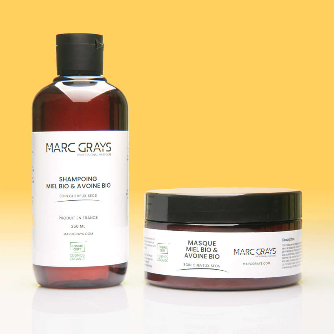 Couple shampoing et masque pour cheveux secs miel bio et avoine bio - Marc Grays