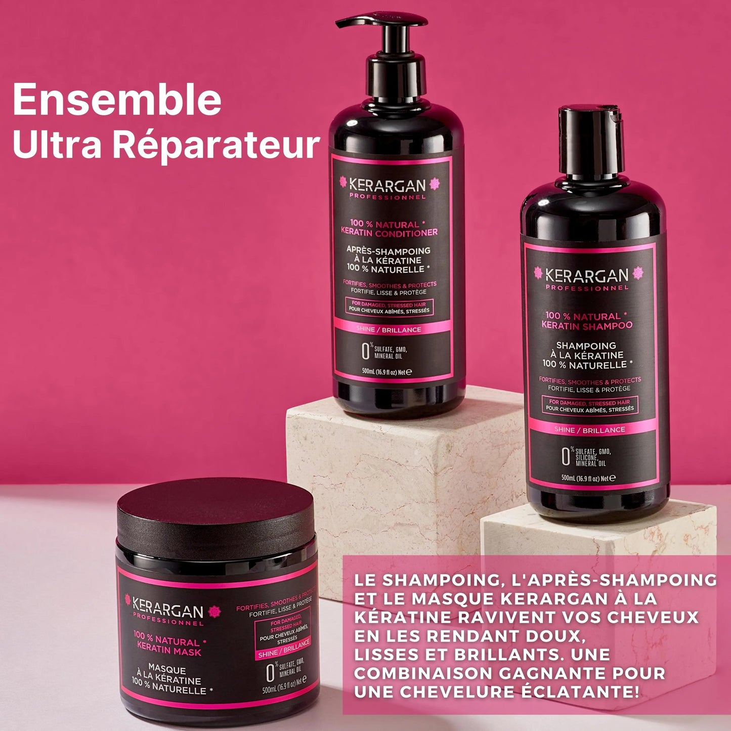 Trio Réparateur Shampoing, Après-shampoing & Masque à la Kératine